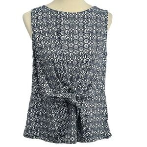 Talbots Womens Geo Front Knot Blouse Petite Large Blue White Sleeveless …